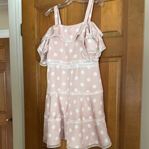 Girls Pink Polka Dot Ruffle Sundress with Trim